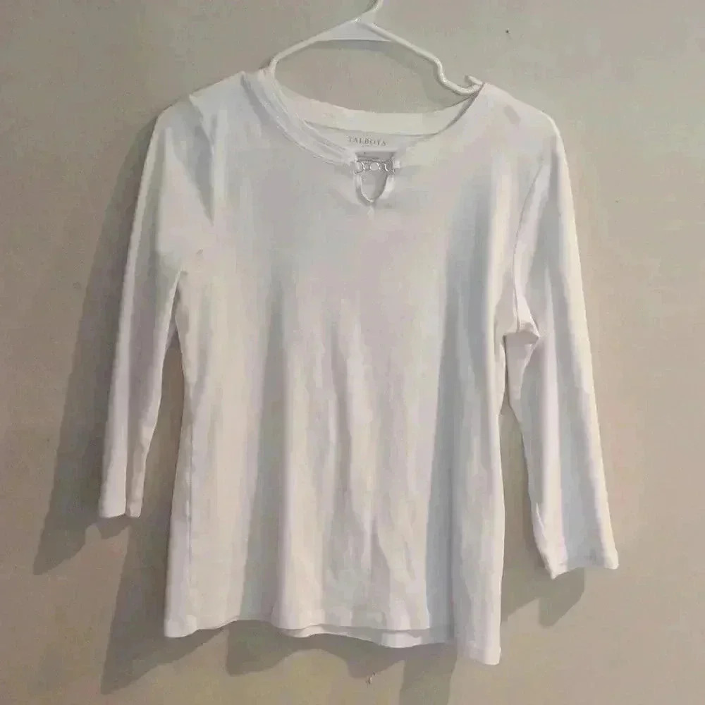 Talbots 3/4 sleeve  white top‎ women's size medium